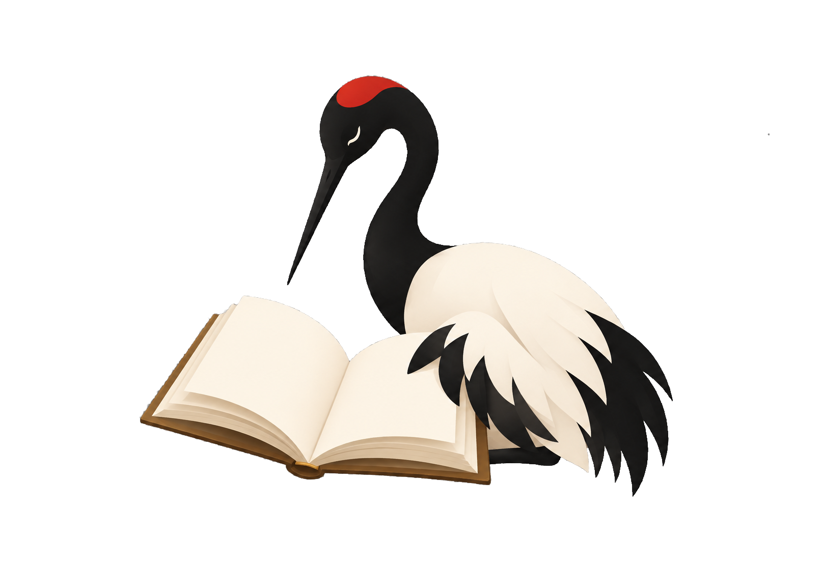 A crane studying an open book