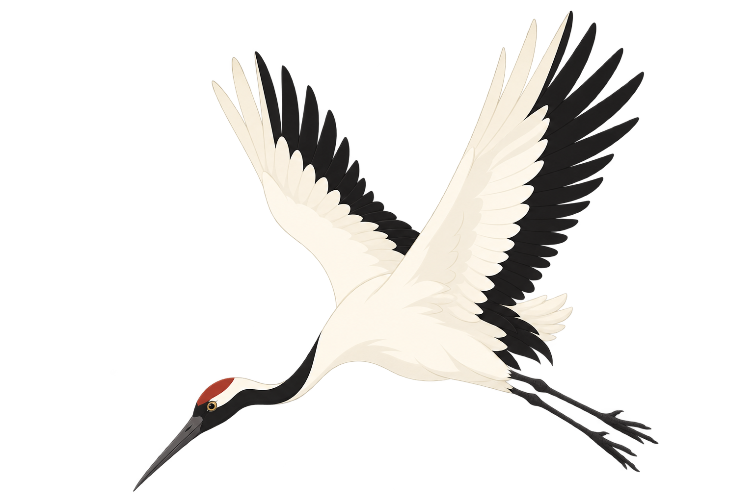 A red-crowned crane diving over the mountains