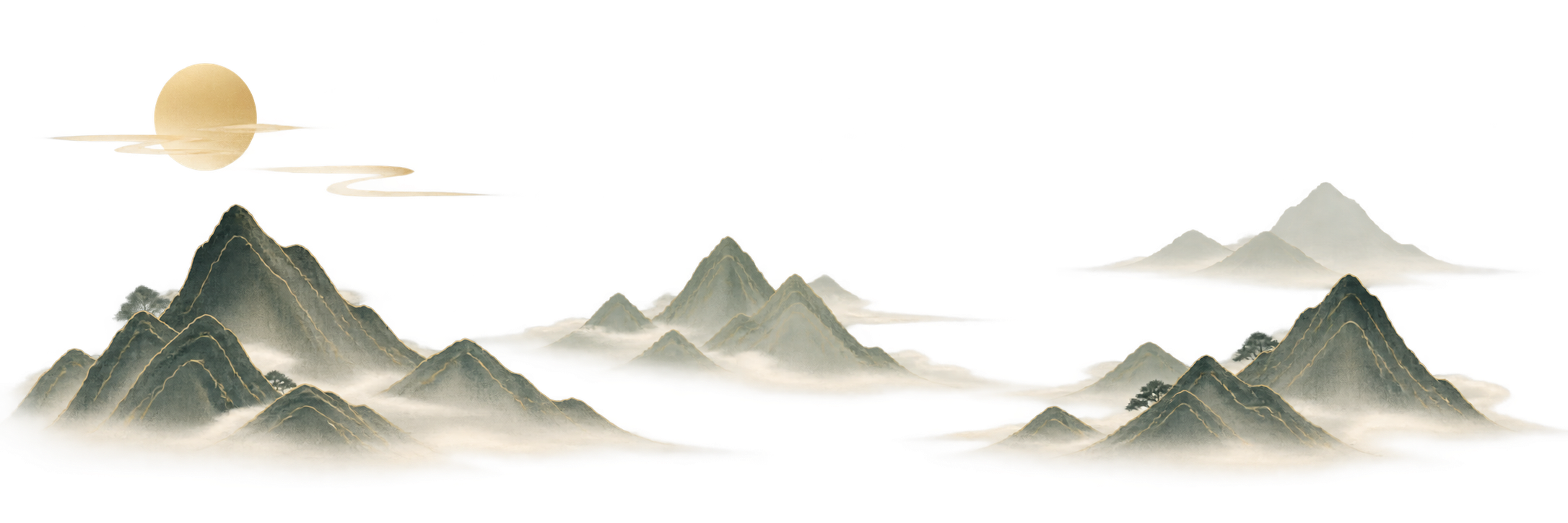 Sparse layered mountains beneath a golden sun